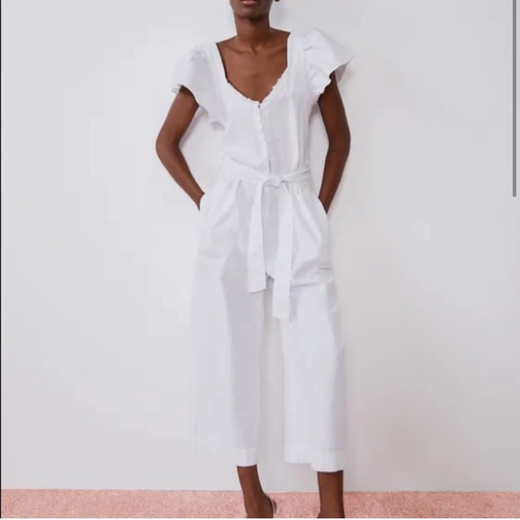 Zara White Denim Belted Jumpsuit - Picture 4 of 6